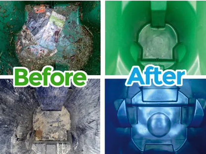 Before and after of trash bin cleaning